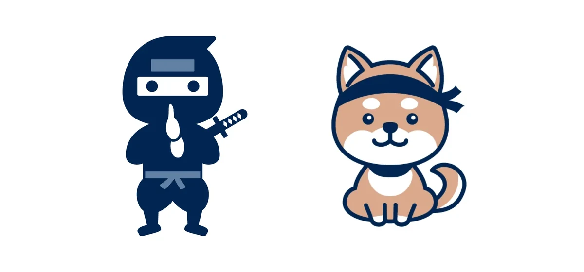 『SpotsNinja』のマスコットキャラクター、忍者くんと芝犬くん